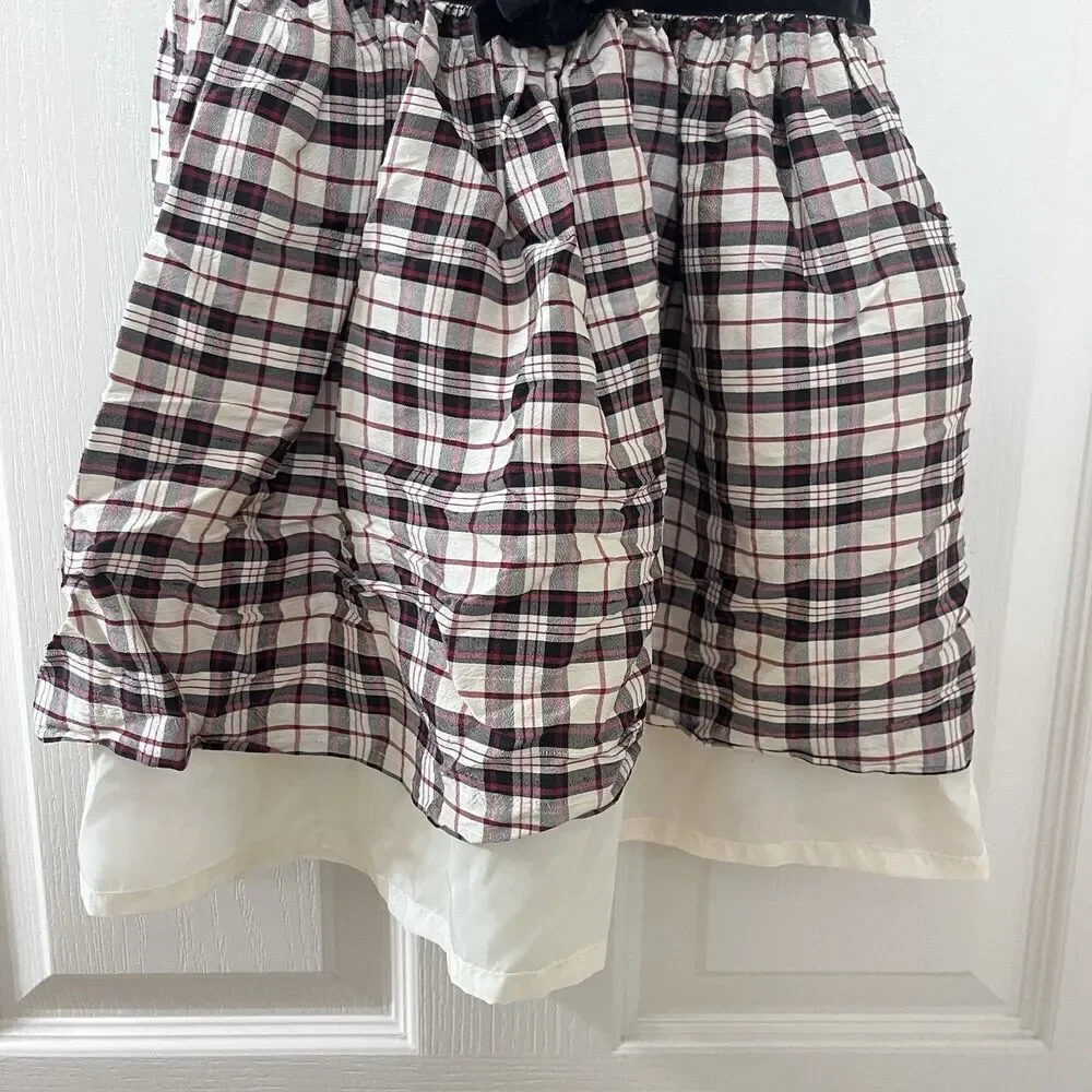 Vintage Gymboree Plaid Silk Dress Velvet Peter Pan Collar Girls SZ 18-24 Months